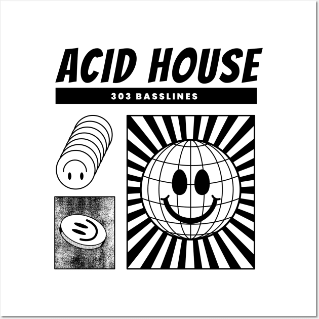 ACID HOUSE  - 303 Basslines (black) Wall Art by DISCOTHREADZ 